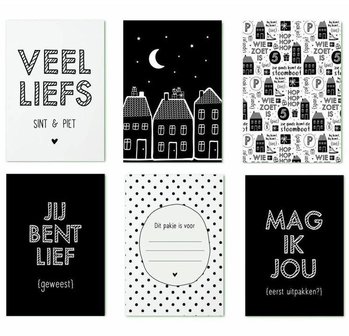 Sinterklaas cadeaukaartjes zwart wit