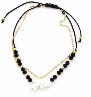 Enkelbandje Zwart - Wit- Goudkleur | Beads enkelketting
