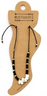 Enkelbandje Zwart - Wit- Goudkleur | Beads enkelketting