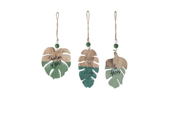 Hanging leaf wood 23x1x32cm     Bladeren met mooie tekst