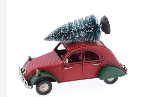 Auto eend deux chevaux met kerstboom rood ''eend'' 