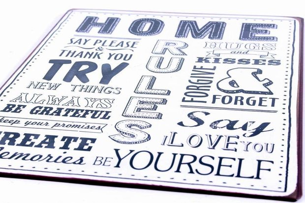 Tekstbord Home Rules Zwart Wit