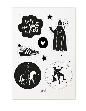 Sinterklaas cadeau stickers zwart wit