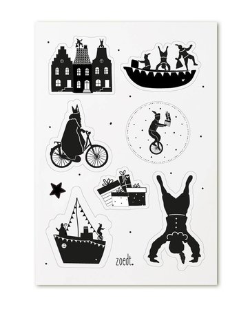 Sinterklaas cadeau stickers zwart wit