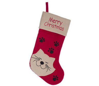 KERSTSOKKEN ROOD WIT TEXTIEL kat WITH CAT