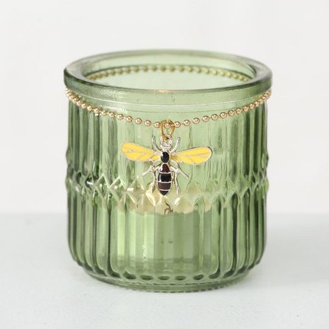 Windlicht Bee H 7,5cm glas met ketting met Bij