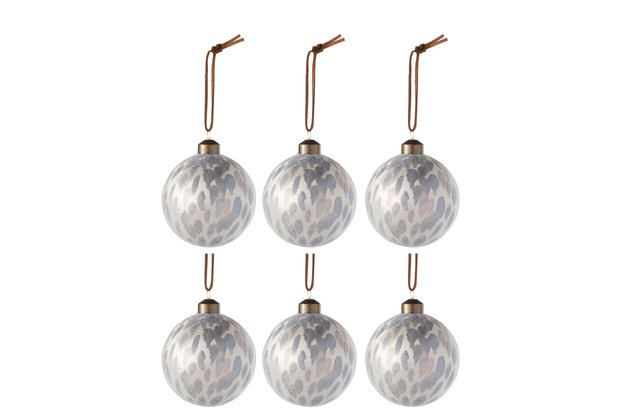  6 Kerstballen Luipaard Glas Beige Mix 8 cm van J-LINE