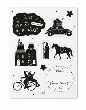 Sinterklaas cadeau stickers zwart wit