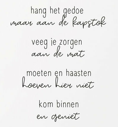 Kaart met gedicht 'Kom binnen en geniet..'