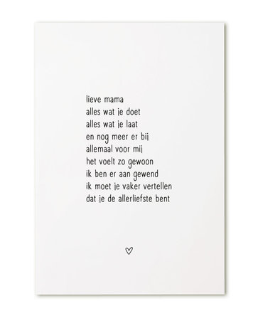 Kaart met gedicht 'Lieve mama...'