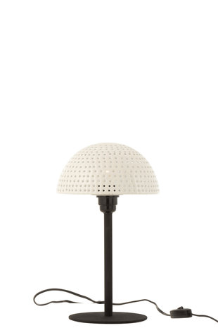 Tafellamp Paddenstoel Bolletjes Metaal Blinkend Wit/Zwart 