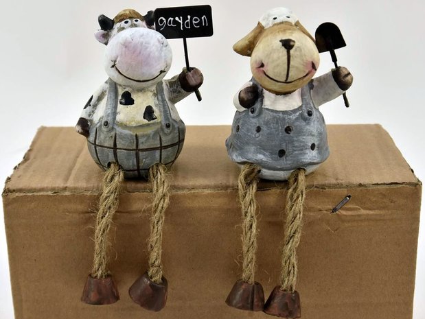 Schaap of koe met bengelbenen - 9cm voor decoratie