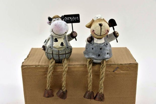 Schaap of koe met bengelbenen - 9cm voor decoratie