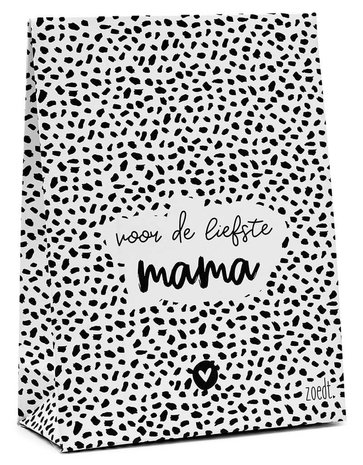 Cadeauzakje zwart wit met tekst 'Voor de liefste mama' ZOEDT