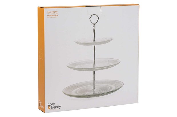 RETRO ETAGERE MET 3 NIVEAUS D18-25-29CM H34CM GLAS