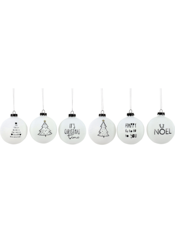 Kerstballen set 6 zwart wit 