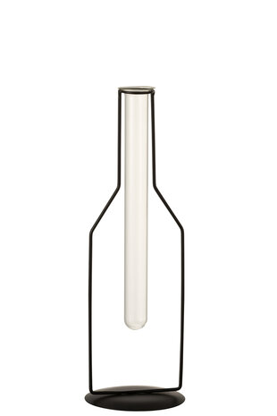 Vaasje 1 Tube Fles Metaal/Glas Zwart  J-LINE