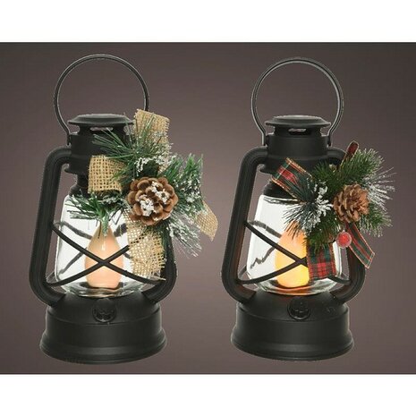 Lumineo LED Lantaarn met kerst decoratie 12x14x22cm werkt op batterij met timer