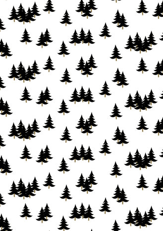 Inpakpapier 1 meter Zwart /Wit Kerstbomen