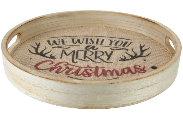 DIENBLAD KERST MERRY CHRISTMAS NATUUR D30XH4CM HOUT