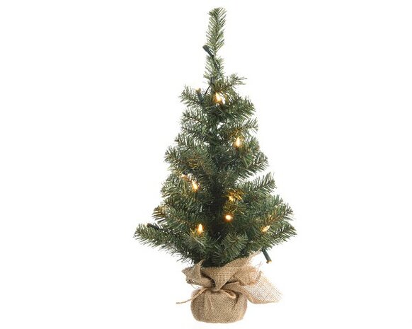 kerstbomen groen in jute zak met verlichting 90 cm