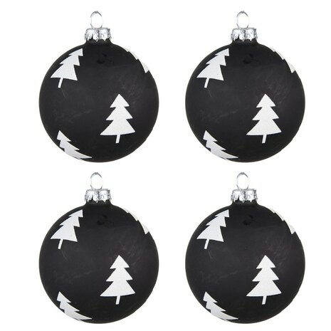 KERSTBALLEN ZWART WIT,SET VAN 4 Ø 8 CM ZWART WIT GLAS KERSTBOMEN KERSTDECORATIE KERSTVERSIERING