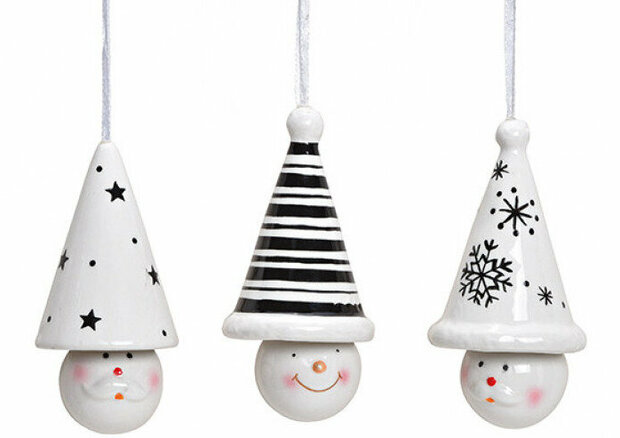 Hanger  sneeuwpop keramisch 3 assorti kerstbal
