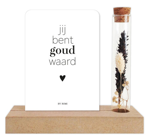 Memory Shelf / Droogbloemen/Vaasje + kaart / Jij bent goud waard