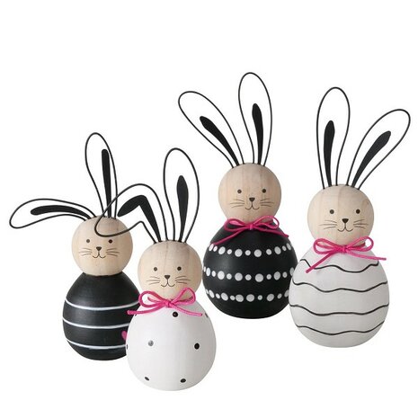 Happy Bunny zwart/wit/roze 2 stuks- H13,5 en H15cm