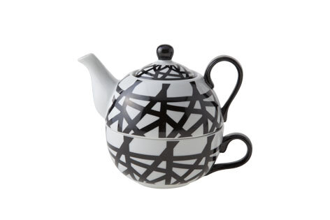 TEA FOR ONE D11.5XH14CM BLACK-WHITE THEEPOT 35CL - TAS 30CL  Handig Theepotje voor kleine porties! 