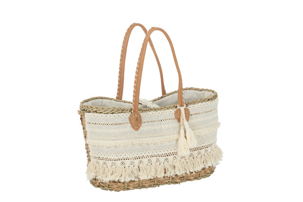 Strandtas Kant+Kwast Jute Naturel/Wit J-Line