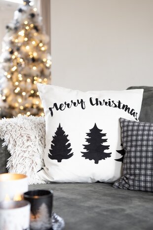 Kussenhoes Kerstbomen / Merry Christmas 45x45 Zwart Wit