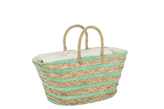 Strandtas Kort Handvatten Horizontale Strepen Jute Naturel/Blauw 