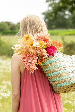 Strandtas Kort Handvatten Horizontale Strepen Jute Naturel/Blauw 