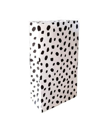 Blokbodem cadeau zakjes 16 cm Dots Zwart / Wit set 2