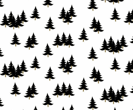 Inpakpapier 1 meter Zwart /Wit Kerstbomen