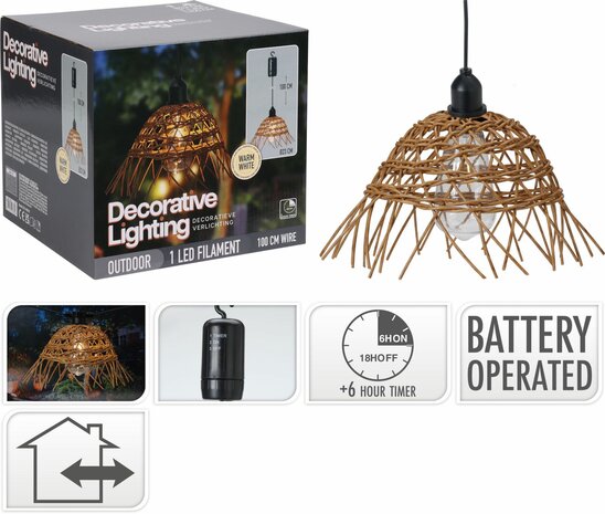 Hanglamp Rattan in/out met timer D23 H19CM