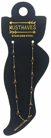 Enkelbandje - Kralen -Tiger Eye RVS goud