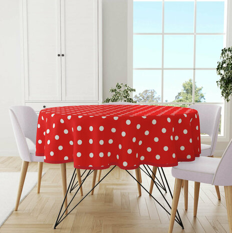 Tafelzeil stippen wit - rood 160 cm
