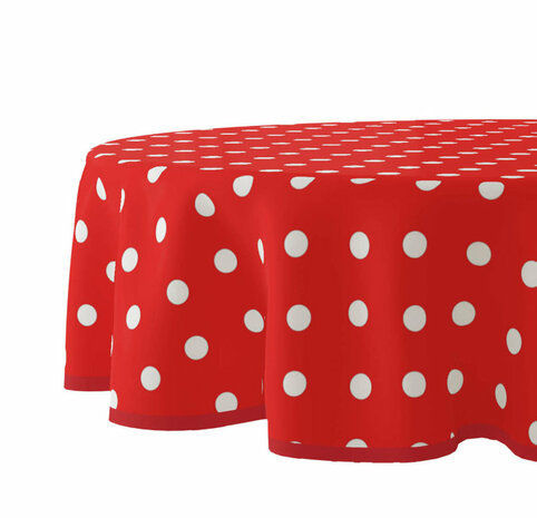 Tafelzeil stippen wit - rood 160 cm