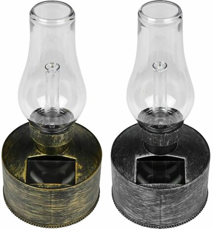 LED olielamp solar met flame effect 10x10x21cm 2 assortie