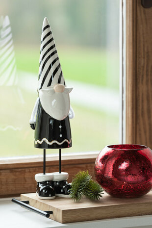 Kerstman Staand Strepen Keramiek Zwart/Wit L H41cm J-LINE
