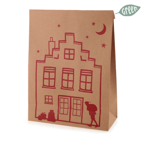Cadeauzak Pakjesavond 35x22x9cm Kraft-Rood 