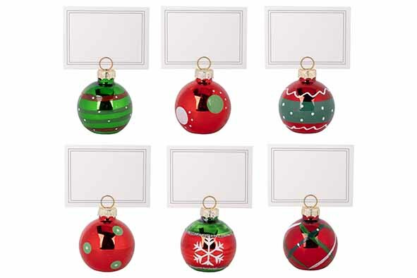 Menukaarthouder/naambordje XMAS Kerstbal vorm H9cm