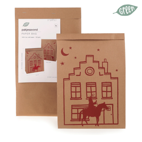 Cadeauzak Pakjesavond 35x22x9cm Kraft-Rood 