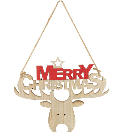  Kerstdecoratie hout Merry Christmas Rendier  29 cm.