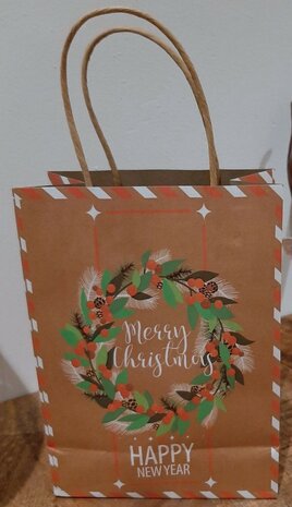 Kerstcadeautas Kerstkrans Merry Christmas 18 x 8 x 22 cm