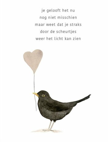 Kaart Merel met Hartje, tekst over licht.