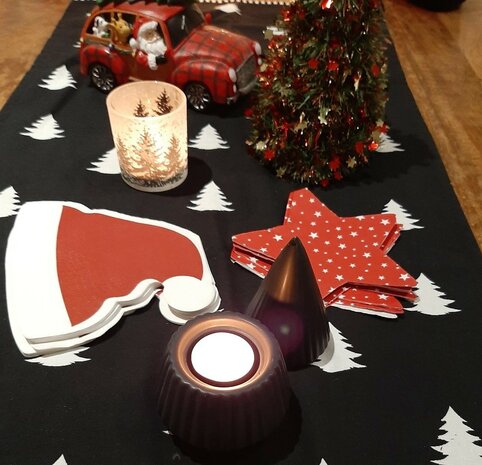 Kerstservetten  in stervorm rood wit 12 stuks 15x15cm