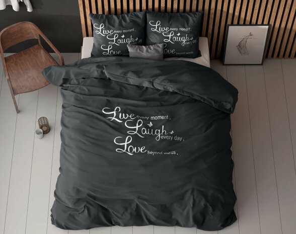 Dekbedovertek Live, laugh and love, Antraciet /240 x 220 cm